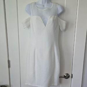 Guess White Backless Sheath Dress with Flutter Sleeves